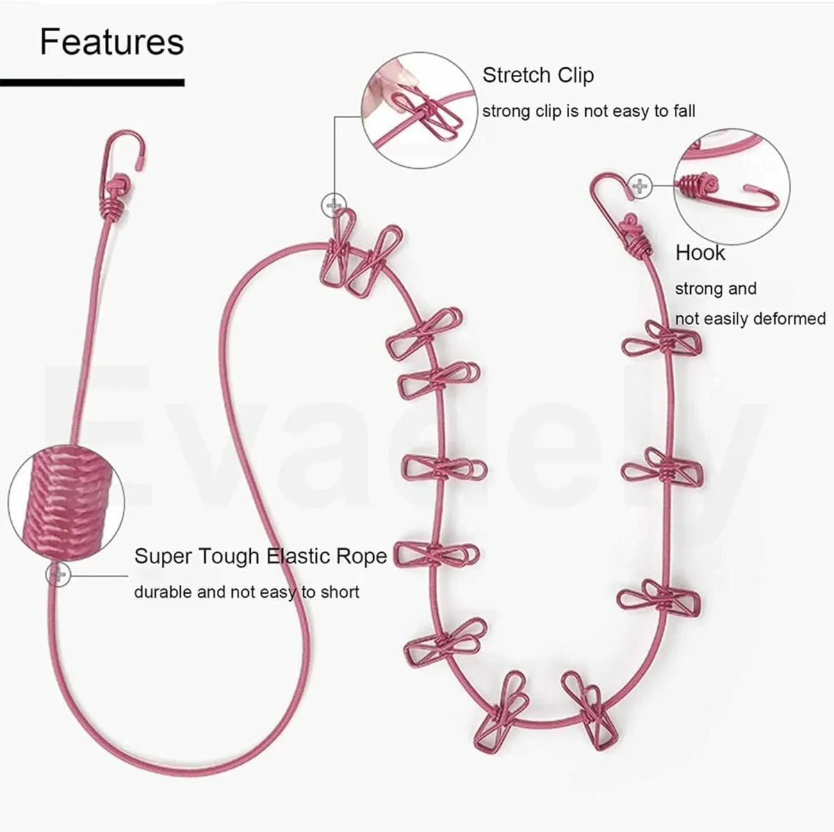 Cloth Drying Rope with Double-Sided Hooks